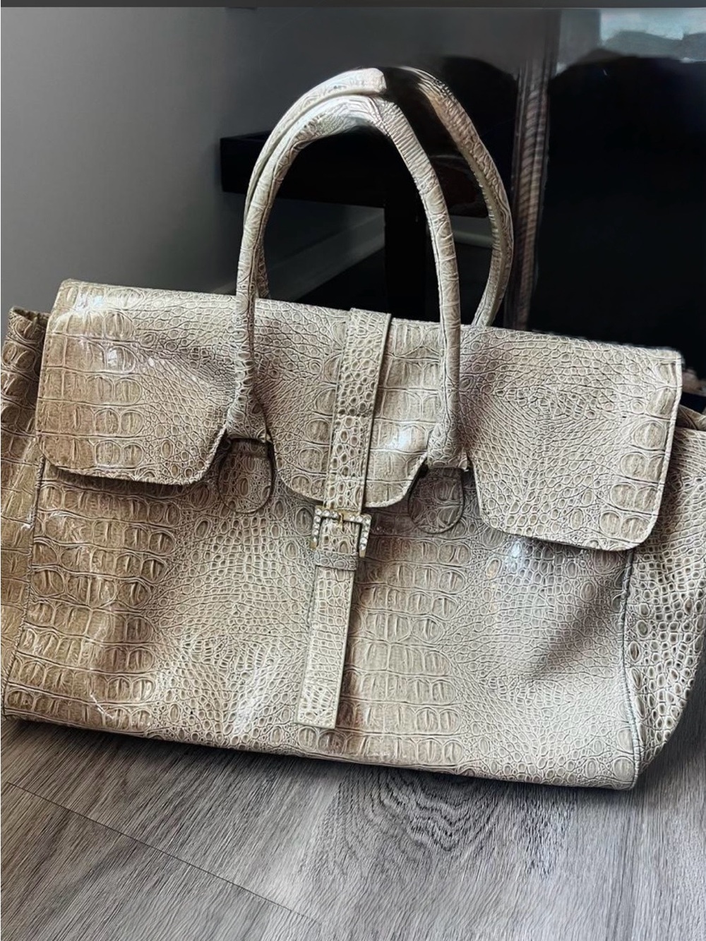 Jessica Simpson Croc-Embossed Tote in Beige